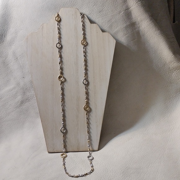 Lucky brand necklace goldtone and Silvertone rings & chain 32" - Picture 2 of 2